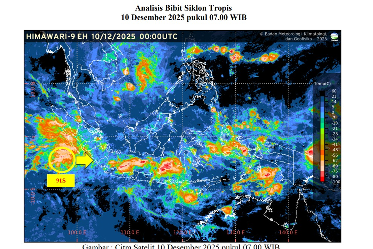 BMKG, BMKG Ingatkan Dampak Bibit Siklon 91S, Sumbar Waspada Hujan Lebat pada 11–13 Desember di Wilayah Ini