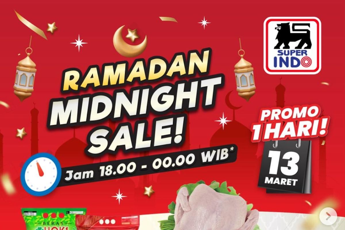 Promo Superindo, Superindo, Promo Superindo Hari Ini 13 Maret 2026, Potongan Rp 20.000 Minyak Goreng di Midnight Sale, 1. Belanja THR Gratis Minyak 2 Liter (hingga 22 Maret), 2. Biskuit Beli 2 Lebih Hemat, 3. Ramadhan Midnight Sale (hanya hari ini pukul 18.00-00.00 WIB), 4. Ambil dan Isi Sepuasnya Jeruk (hingga 15 Maret), 5. Ambil dan Isi Sepuasnya Udang (hingga 15 Maret), 6. Ambil dan Isi Sepuasnya Bawang Putih (hingga 15 Maret), 7. Gebrakan THR Beras Harga Hemat hingga 18 Maret)