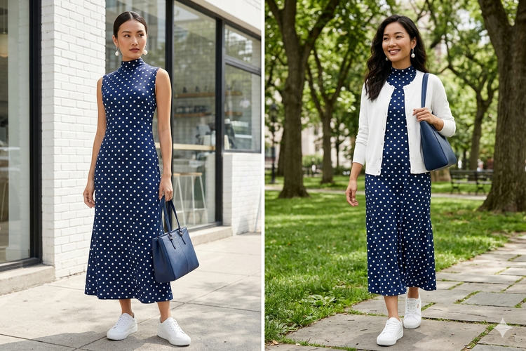 Tips Mix and Match Sepatu Kets Putih untuk Segala Aktivitas, 1. Gaya minimalis yang serasi dengan sentuhan warna netral, 2. Celana jeans dan atasan putih untuk aktivitas harian, 3. Tampil profesional ke kantor dengan gaun polkadot dan kardigan, 4. Sentuhan elegan dan anggun menggunakan jumpsuit hitam