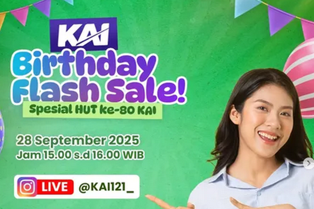 Tiket kereta api, promo tiket kereta, Tiket Kereta Murah, promo tiket, flash sale kai, tiket kereta diskon, tiket kereta murah 2025, Flash sale KAI 28 September, Birthday Sale KAI, HUT ke-80, KAI Gelar Flash Sale Tiket Kereta Rp 80.000 dan Diskon Hingga 30 Persen