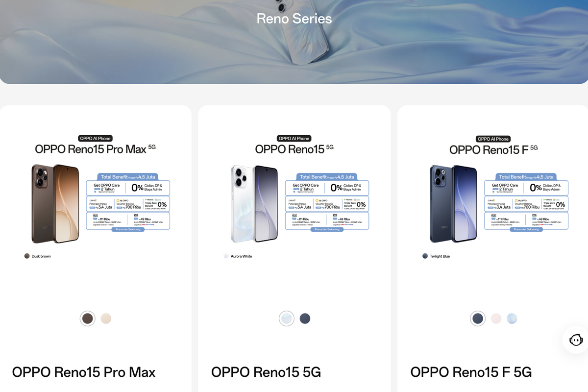 OPPO Reno 15, daftar harga HP OPPO, harga HP OPPO, Daftar Harga HP OPPO Hari Ini 16 Januari 2026, Preorder Reno 15 Dibuka hingga 22 Januari