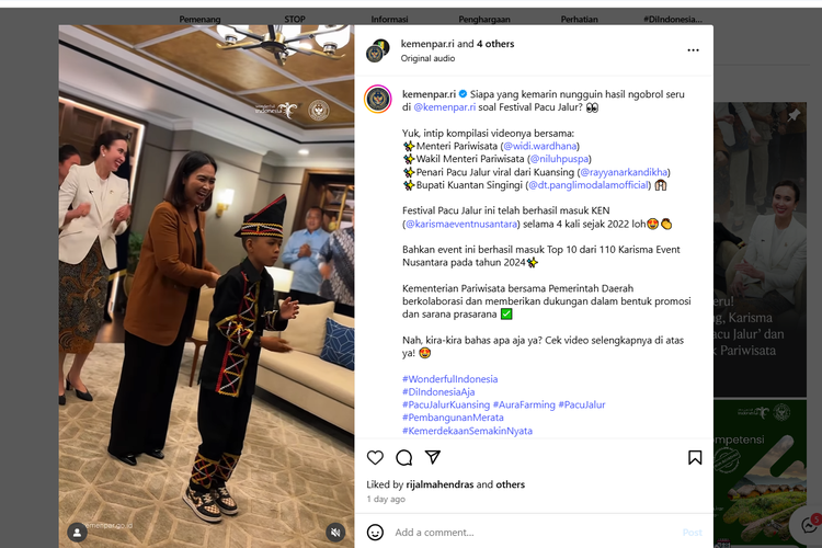 Menteri Pariwisata, Pacu Jalur, pacu jalur, aura farming, menteri pariwisata, Festival Pacu Jalur 2025, Pacu Jalur Masuk Festival Unggulan 2025, Menpar Janjikan Dukungan Promosi dan Fasilitas