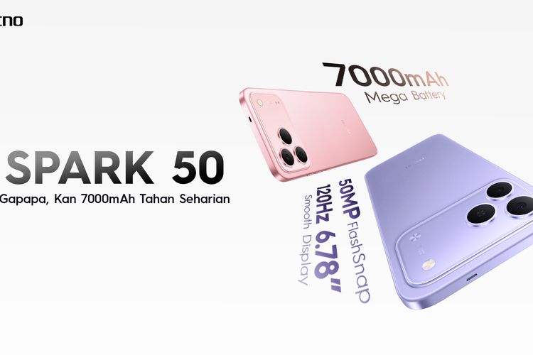 Tecno, SPARK 50, Harga Tecno Spark 50, Tecno Spark 50 Resmi di Indonesia, Baterai 7.000 mAh Kamera AI 50 MP