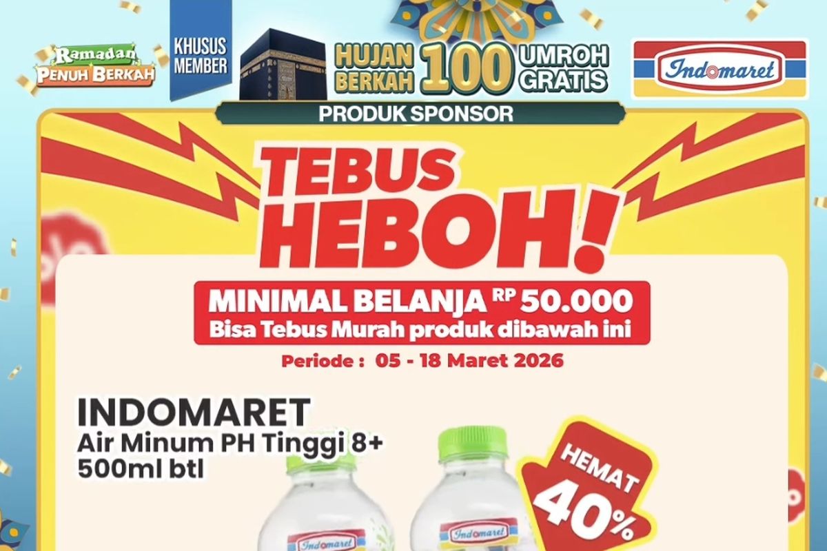 Indomaret, promo Indomaret, Promo Indomaret Hari Ini 10 Maret 2026, Ada Tebus Heboh Mulai Rp 5.000, 1. Super Hemat Kebutuhan Pribadi & Rumah (hingga 18 Maret), 2. Super Hemat Private Label (hingga 18 Maret), 3. Super Hemat Makanan & Minuman (hingga 18 Maret), 4. Beli Banyak Lebih Hemat (hingga 18 Maret), 5. Paling Murah (hingga 11 Maret), 6. Harga Khusus Member (hingga 11 Maret), 7. Tebus Heboh (hingga 18 Maret)