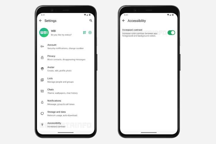 WhatsApp, Increased contrast, mode kontras tinggi, WABetaInfo, Mode kontras tinggi, antarmuka WhatsApp, Increased Contrast, fitur baru whatsapp, wabetainfo, aksesibilitas di WhatsApp, increased contrast, WhatsApp Siapkan Fitur Khusus Pengguna dengan Gangguan Mata