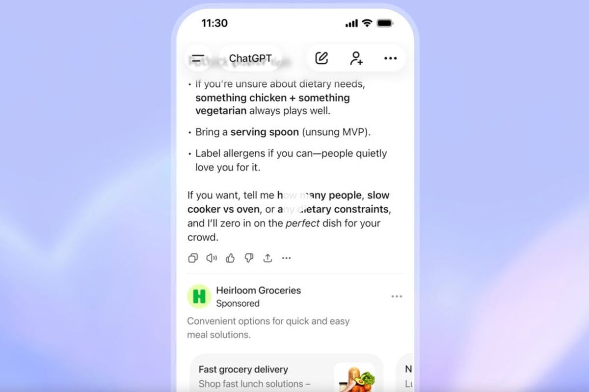 OpenAI, iklan, ChatGPT, Pertama Kali ChatGPT Munculkan Iklan di Jawaban, Begini Tampilannya