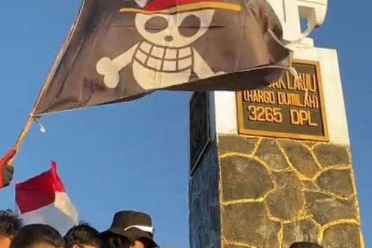 Gunung Lawu, Karanganyar, bendera one piece, bendera One Piece di gunung lawu, viral Bendera one piece di gunung lawu, Bendera One Piece Berkibar di Puncak Gunung Lawu, Direkam Jauh Sebelum Viral