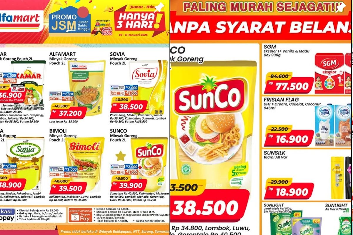 Alfamart, promo Alfamart, Promo Alfamart Hari Ini 10 Januari 2026, Semua Minyak Goreng 2 Liter Turun Harga, 1. Promo JSM (hingga 11 Januari), 2. Paling Murah Sejagat (hingga 15 Januari), 3. Tebus Murah (Jawa, Bali, Kalimantan, Sumatera, Makassar), 4. Carnaval Ice Cream (hingga 15 Januari), 5. Dunia Bunda &amp; Si Kecil (hingga 15 Januari), 6. Baby Foods Fair (hingga 15 Januari), 7. Cemilan Hemat (hingga 15 Januari), 8. Kebutuhan Dapur Bunda (hingga 15 Januari), 9. Tambah Sedikit Dapat Banyak (hingga  15 Januari)