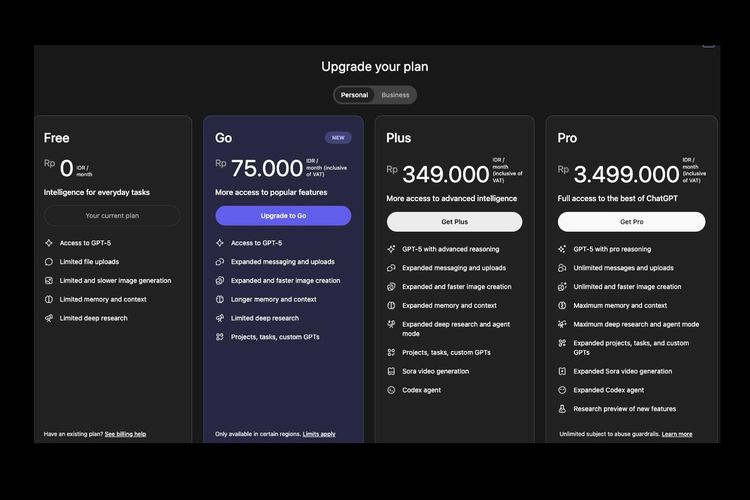 Chatbot, chatGPT, OpenAI, ChatGPT Go, ChatGPT murah, ChatGPT Go Resmi Hadir di Indonesia, Harga Langganan Lebih Murah