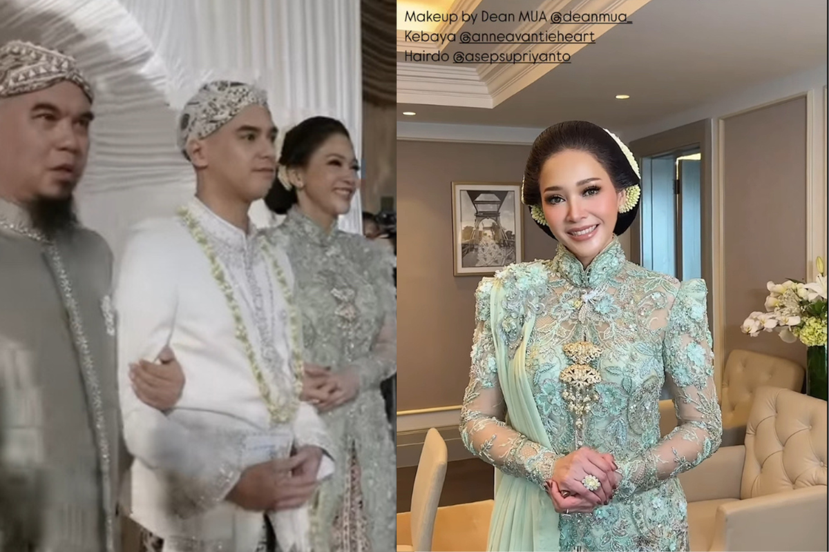 Maia Estianty, pernikahan al ghazali dan alyssa daguise, akad al ghazali, penampilan maia estianty di acara akad al, maia estianty dan ahmad dhani, maia estianty di pernikahan al ghazali, Tampil Fresh di Akad Al Ghazali, Maia Estianty Kenakan Kebaya Mint Rancangan Anne Avantie, Kebaya mint dengan bordir mewah rancangan Anne Avantie, Tatanan rambut tradisional yang menawan, Makeup flawless yang natural elegan, Momen haru dampingi Al Ghazali ke meja akad bersama Ahmad Dhani