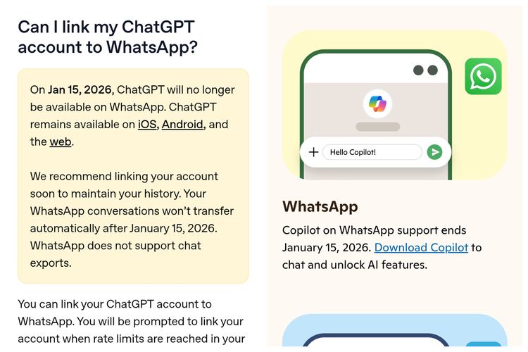 WhatsApp, Meta, ChatGPT, Copilot, chatGPT, Meta Tendang ChatGPT dan Copilot dari WhatsApp