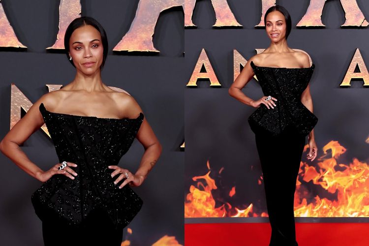 Ragam Outfit Zoe Saldana di World Premiere Avatar: Fire and Ash, Simpel dengan gaun Saint Laurent, Anggun dengan gaun Balmain, Lembut dan feminin dengan gaun Erdem, dengan gaun Chanel