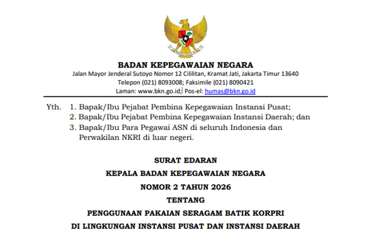 Korpri, seragam Korpri, BKN Terbitkan Aturan Baru Seragam Batik Korpri 2026, Ini Jadwal dan Ketentuan Pemakaiannya, Mengapa aturan seragam Korpri kembali ditegaskan?, Apa yang diatur dalam Surat Edaran Kepala BKN Nomor 2 Tahun 2026?, Apa tujuan penerapan seragam batik Korpri?, Kapan seragam dan batik Korpri digunakan?
