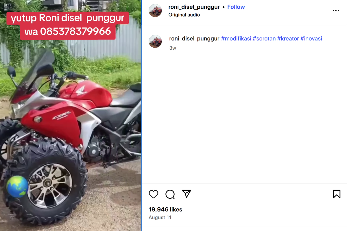 modifikasi, sepeda motor, Modifikasi motor, motor, motor roda empat, Honda CBR Berubah Jadi Roda Empat ala ATV, Hasil Modif Bengkel Rumahan