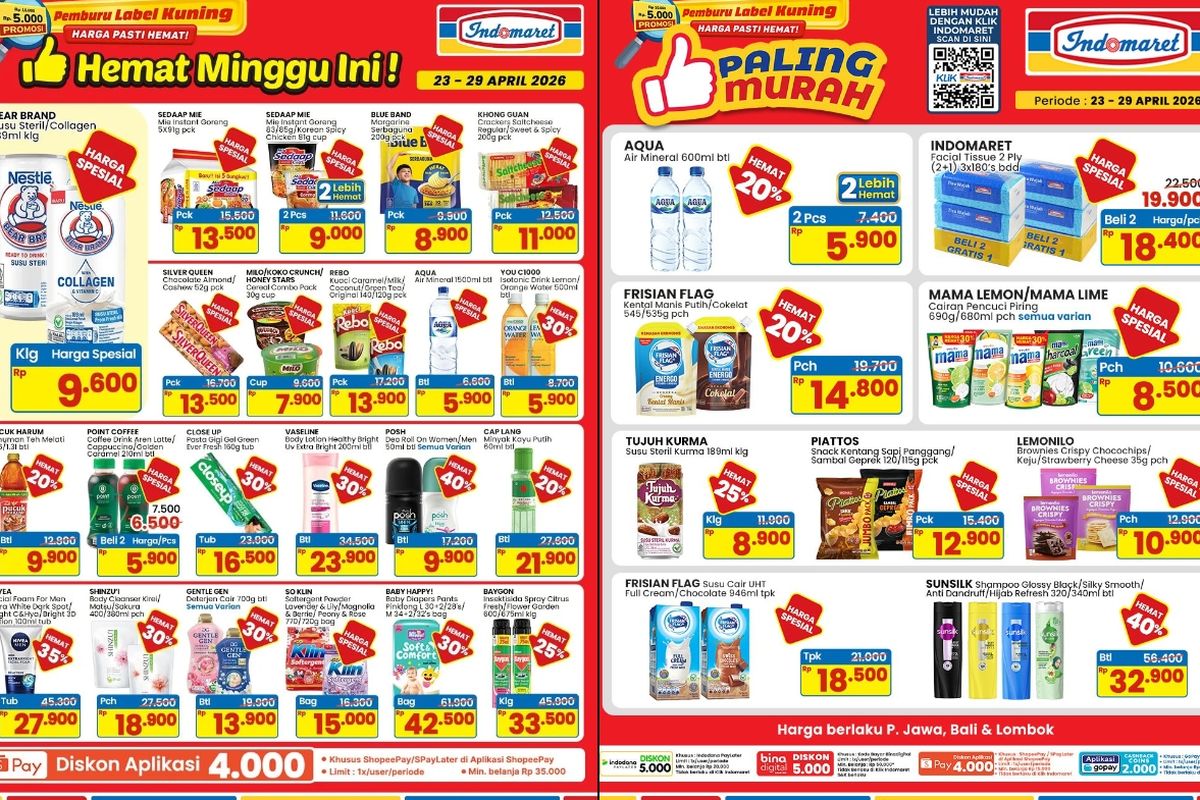 Indomaret, diskon Indomaret, promo Indomaret, Promo Indomaret Hari Ini 29 April 2026, Ada Beli 1 Gratis 1 Produk Makanan-Minuman, 1. Super Hemat Kebutuhan Pribadi & Rumah (hari ini terakhir), 2. Super Hemat Private Label (hari ini terakhir), 3. Harga Spesial (hingga 4 Mei), 4. Personal Care Deal (hari ini terakhir), 5. Hemat Minggu Ini (hari ini terakhir), 6. Paling Murah (hari ini terakhir), 7. Harga Khusus Member (hari ini terakhir), 8. Serba Gratis (hari ini terakhir)