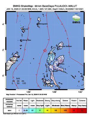 BMKG, gempa, Gempa Magnitudo 5,0 Guncang Perairan Pulau Doi Malut, Tak Berpotensi Tsunami