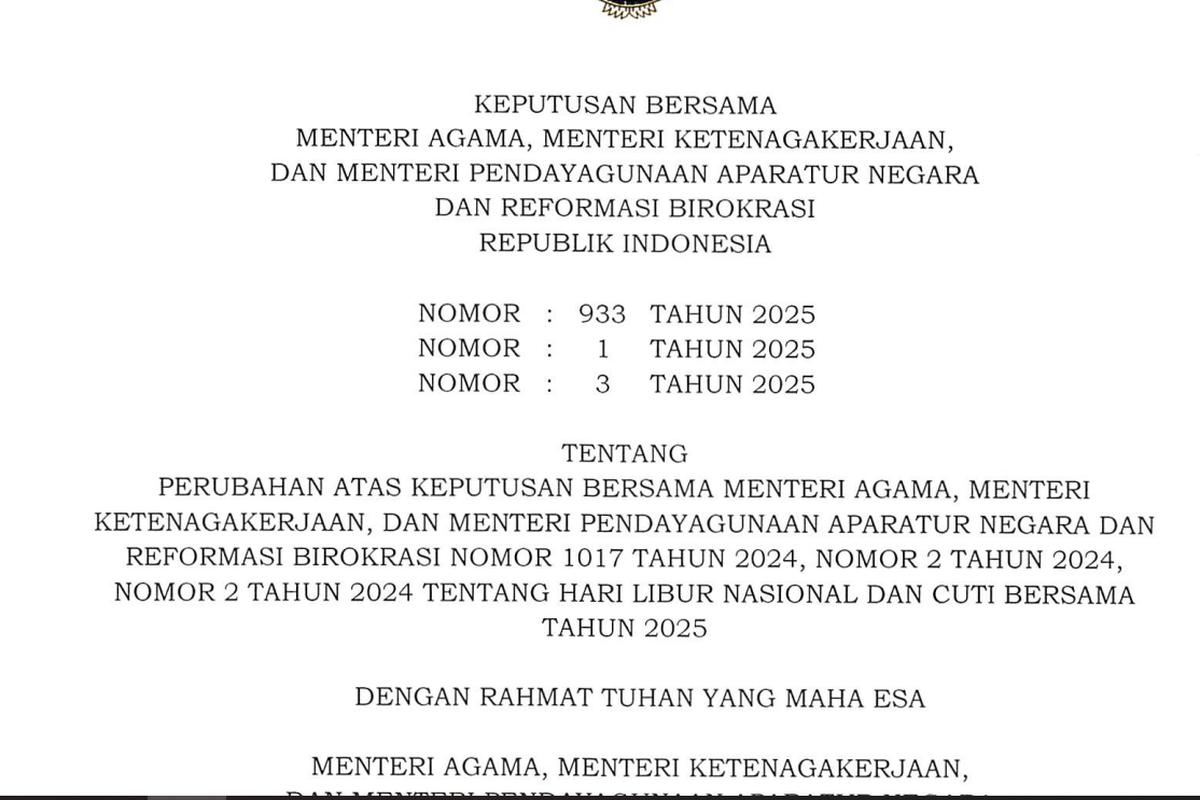 HUT RI, SKB 3 Menteri, libur 18 Agustus 2025, 18 Agustus Libur, skb 3 menteri 18 agustus libur, SKB 3 Menteri Resmi Terbit, 18 Agustus Cuti Bersama, Bukan Tanggal Merah, 18 Agustus Cuti Bersama Tambahan, Bukan Tanggal Merah, Alasan Penambahan Cuti Bersama, Dampak Ekonomi dan Sosial, Unduh Dokumen SKB 3 Menteri 18 Agustus PDF