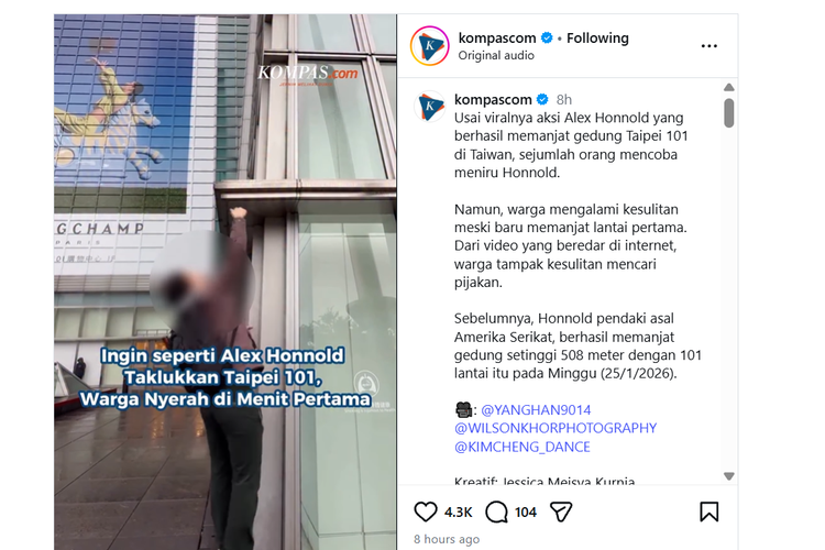 Warga Ikut Coba Panjat Gedung Taipei 101, Terinspirasi Alex Honnold