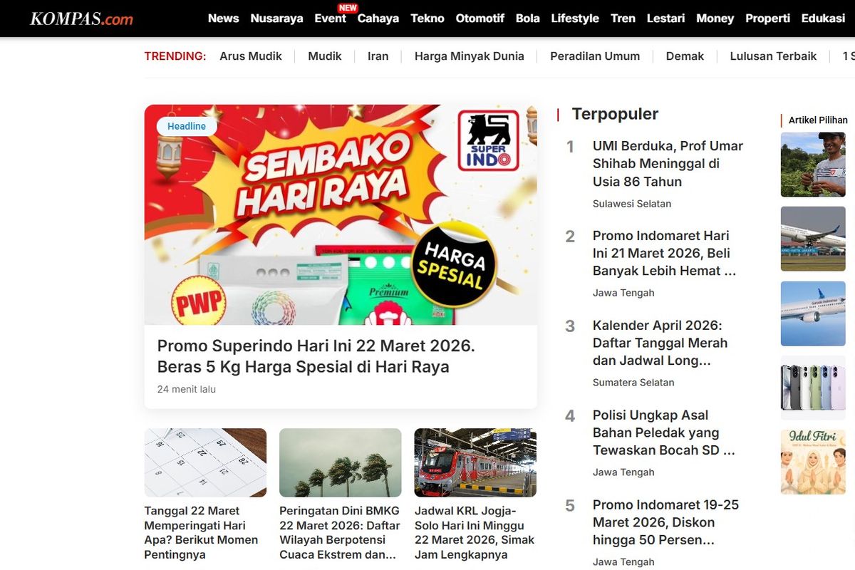 Prof Umar Shihab, Update promo Indomaret, [POPULER NUSARAYA] Meninggalnya Prof Umar Shihab | Kalender Libur April 2026, 1. Meninggalnya Prof Umar Shihab, 2. Update promo Indomaret, 3. Asal bahan peledak yang tewaskan bocah SD di Semarang, 4. Pemangkasan anggaran pegawai di Jabar, 5. Kalender libur dan long weekend April 2026