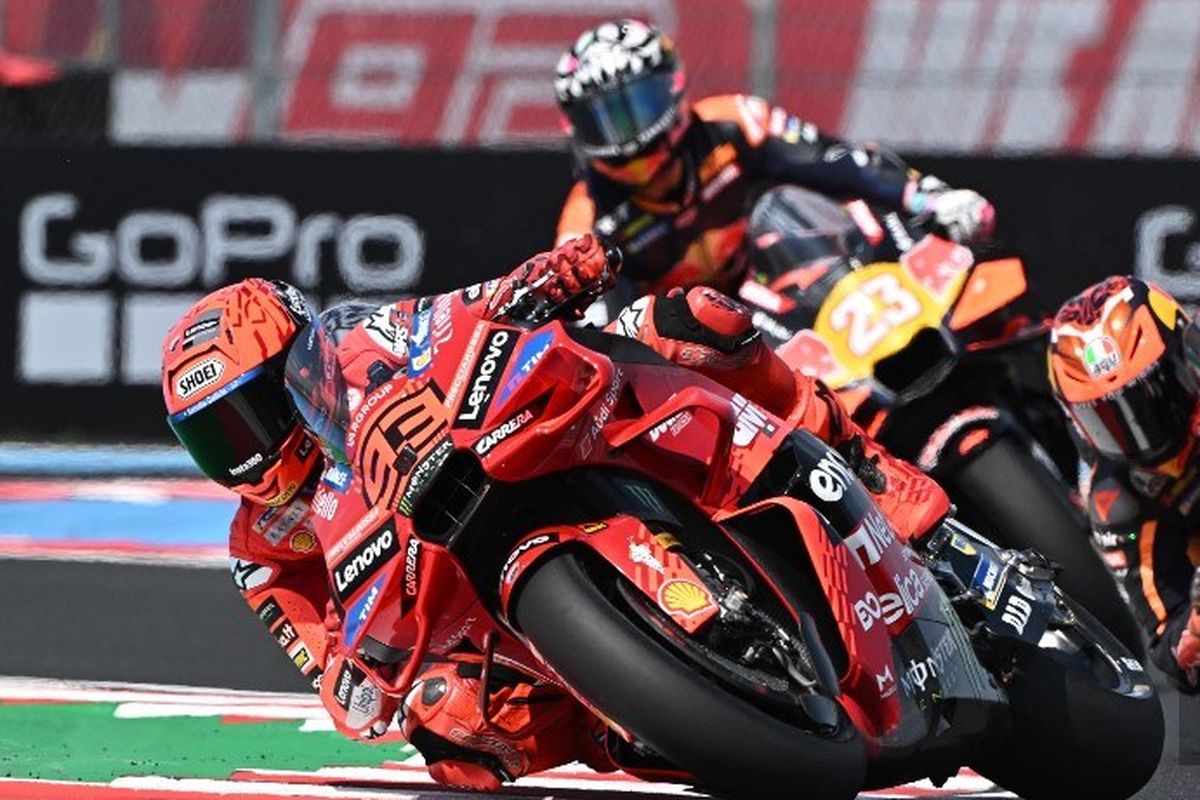 Marc Marquez, Franco Morbidelli, Hasil MotoGP, Fabio Di Giannantonio, Pertamina Enduro VR46 Racing Team, motogp 2025, sprint race motogp 2025, MotoGP Hongaria 2025, hasil motogp hongaria 2025, hasil sprint race motogp hongaria 2025, Hasil Sprint Race MotoGP Hongaria 2025: Marc Marquez Menang, Kalahkan 2 Pebalap VR46