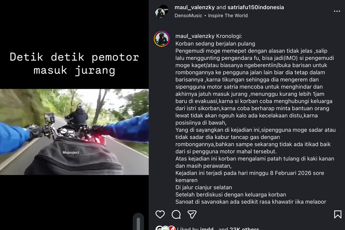 motor, Cerita Lengkap Bikers Korban Disalip Moge sampai Terjun ke Jurang