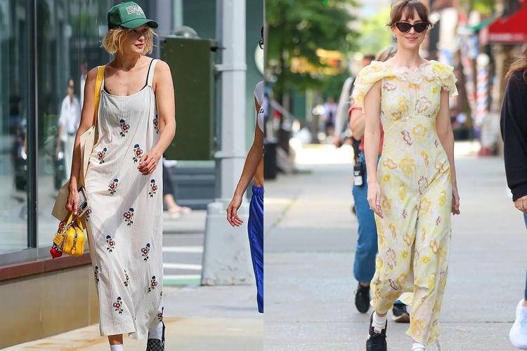 sneakers, Sneakers, kaus kaki, Kaus kaki, Kaus Kaki, tips padu padan, Gaya Musim Panas, Padu Padan Dress dengan Sneaker