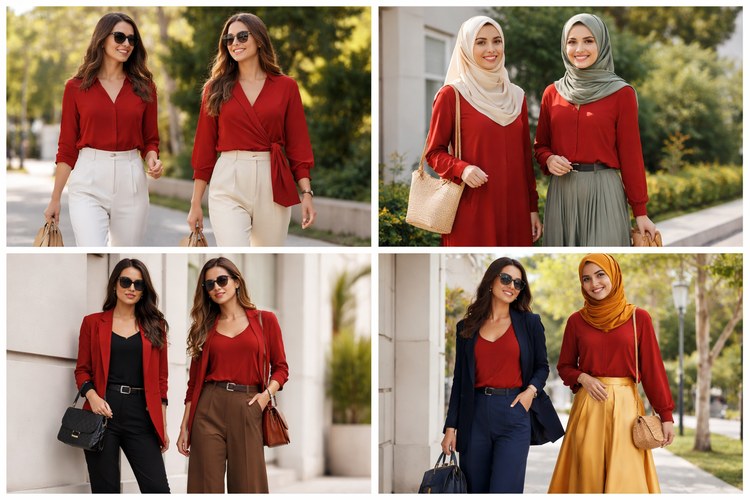 merah bata cocok dengan warna apa, Merah Bata Cocok dengan Warna Apa? Ini 10 Kombinasi Terbaiknya, Merah Bata Cocok dengan Warna Apa?, Kombinasi Warna Netral yang Aman, Kombinasi Earth Tone yang Serasi, Kombinasi Warna Kontras yang Stylish, Baju Merah Bata Cocok dengan Jilbab Warna Apa?, Tips Padu Padan Outfit Merah Bata agar Tidak Terlihat Kusam