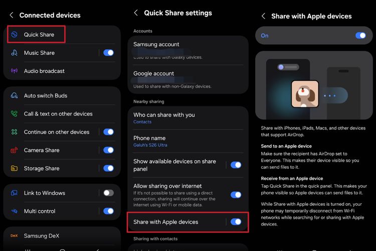 AirDrop, Quick Share, Samsung, Samsung Galaxy S26, Samsung Galaxy S26 Kini Bisa AirDrop Foto dan Video Langsung ke iPhone Tanpa Ribet