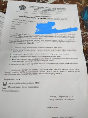 Kemenag, Brebes, Makan Bergizi Gratis, keracunan MBG, Viral Surat Edaran, Kemenag Tegaskan Tetap Dukung Program MBG, Klarifikasi dari MTsN 2 Brebes, Tanggung Jawab Jika Terjadi Keracunan, Protes Publik aoal Kualitas MBG, Kemenag Ingatkan Pentingnya Koordinasi