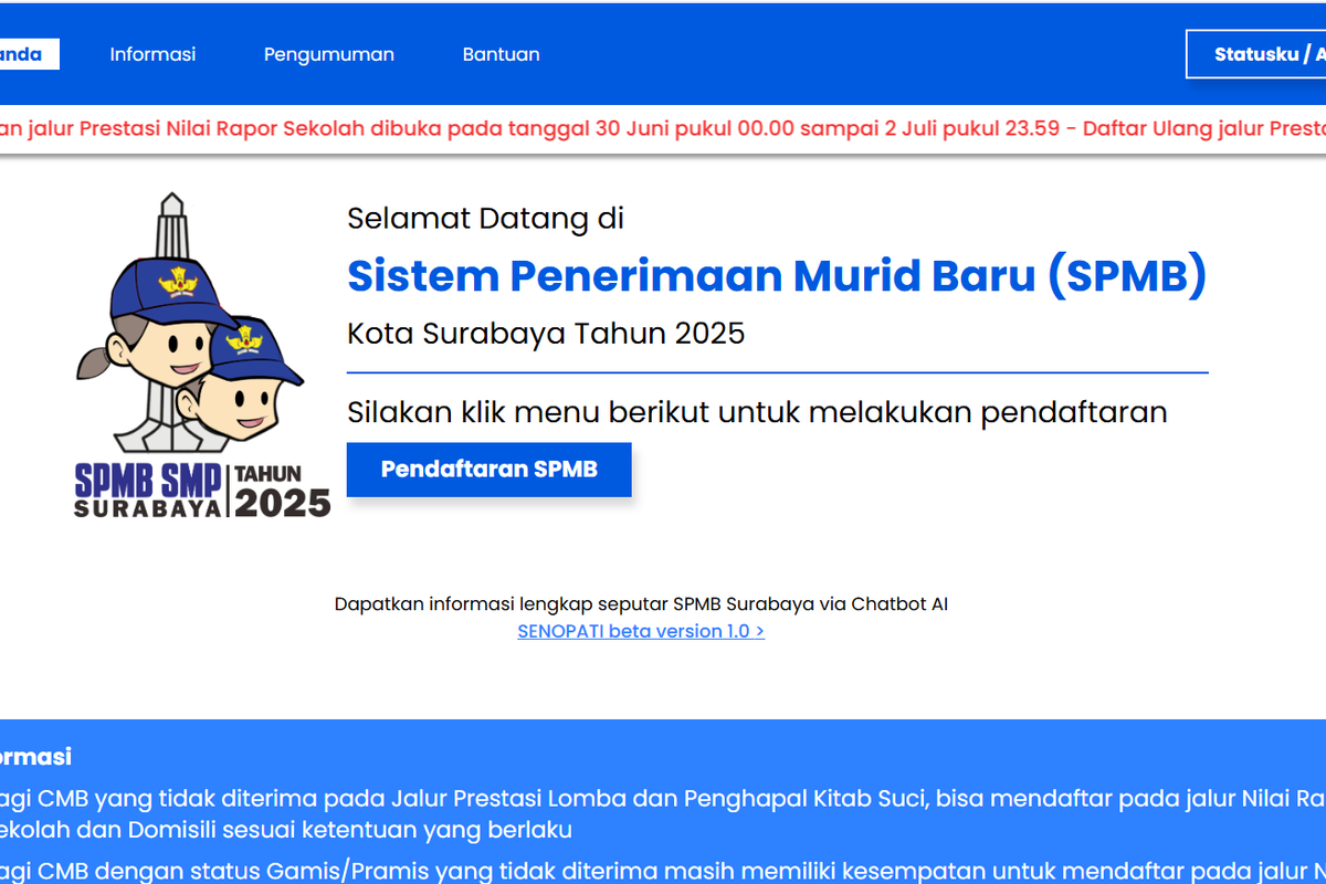 SPMB SMP Surabaya 2025, Syarat SPMB SMP Surabaya 2025, SPMB 2025, SPMB SMP surabaya 2025, Ketentuan SPMB SMP Surabaya 2025, Jadwal Jalur Prestasi Nilai Rapor SPMB SMP Surabaya 2025, SPMB SMP Surabaya 2025 Jalur Prestasi Nilai Rapor Resmi Dibuka, Ini Syaratnya, Jadwal Jalur Prestasi Nilai Rapor SPMB SMP Surabaya 2025, Langkah-langkah Mendaftar SPMB SMP Surabaya 2025, Ketentuan Jalur Prestasi Nilai Rapor SPMB SMP Surabaya 2025, Syarat SPMB SMP Surabaya 2025