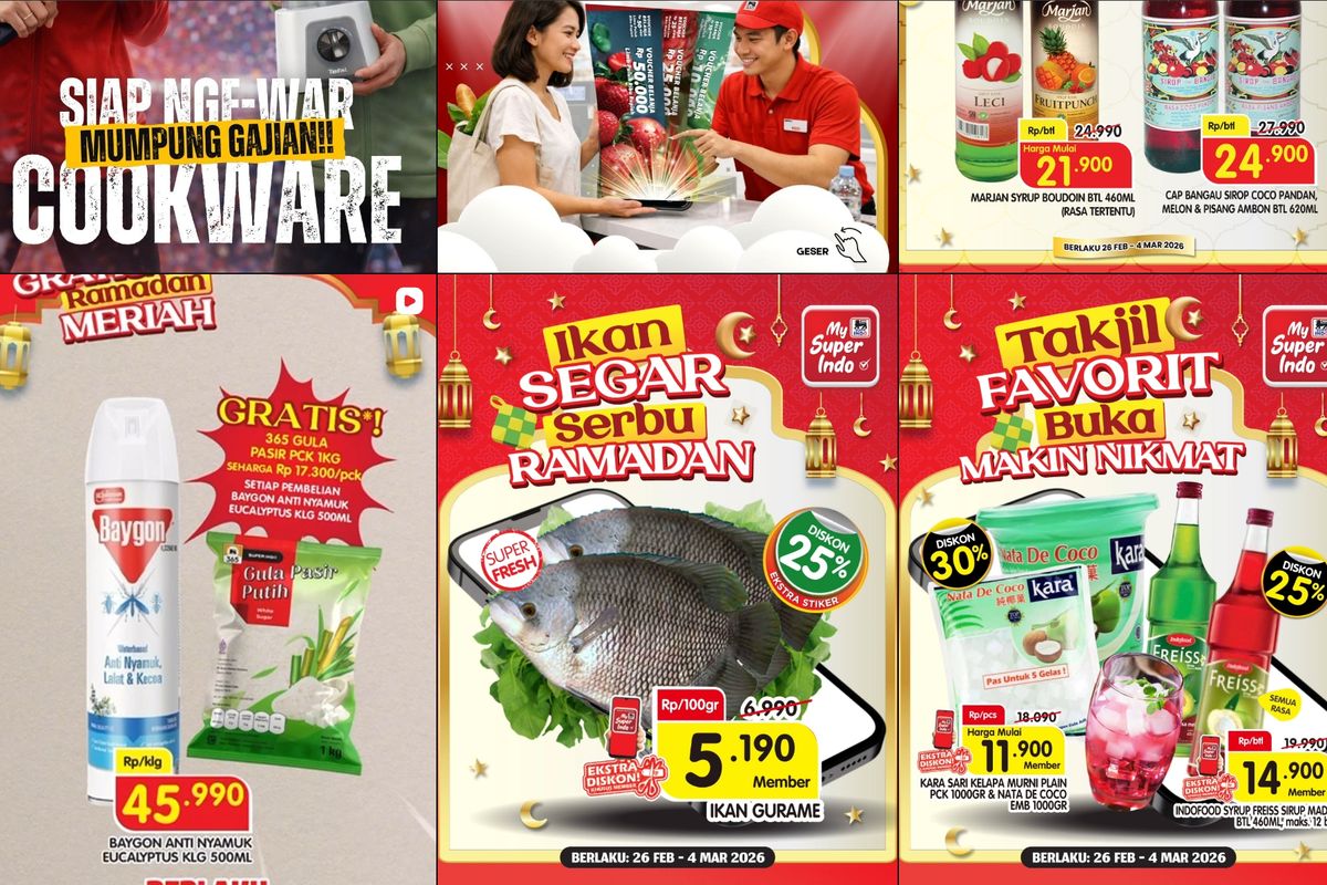 Promo Superindo, Superindo, Promo Superindo Hari Ini 27 Februari 2026, Beli Baygon Gratis 1 Kg Gula Pasir, 1. Size Besar Diskon Besar (hingga 28 Februari), 2. Ambil dan Isi Sepuasnya (hingga 1 Maret), 3. Serbu Gratisannya Ramadhan Meriah (hingga 1 Maret), 4. Hadiah Indah di Bulan Ramadhan, 5. Ikan Segar Serbu Ramadan (hingga 4 Maret), 6. Takjil Favorit Buka Makin Nikmat (hingga 4 Maret), 7. Beli Banyak Lebih Hemat (hingga 4 Maret), 8. Sahur Antidrama (hingga 4 Maret)