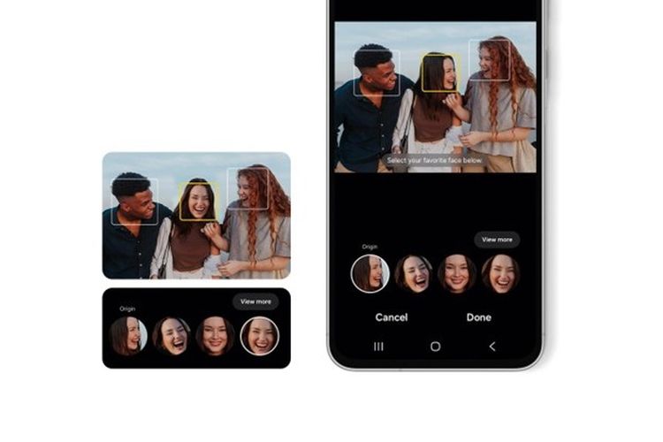 Samsung, Galaxy AI, fitur AI, Best Face, Samsung A56 5G, Galaxy A56 5G, 5 Fitur AI di Samsung Galaxy A56 5G, Ada Best Face Warisan Galaxy S25 Series, 1. Best Face, 2. Circle to Search versi upgrade, 3. Object Eraser versi disempurnakan, 4. Filter kustom, 5. Auto-Trim