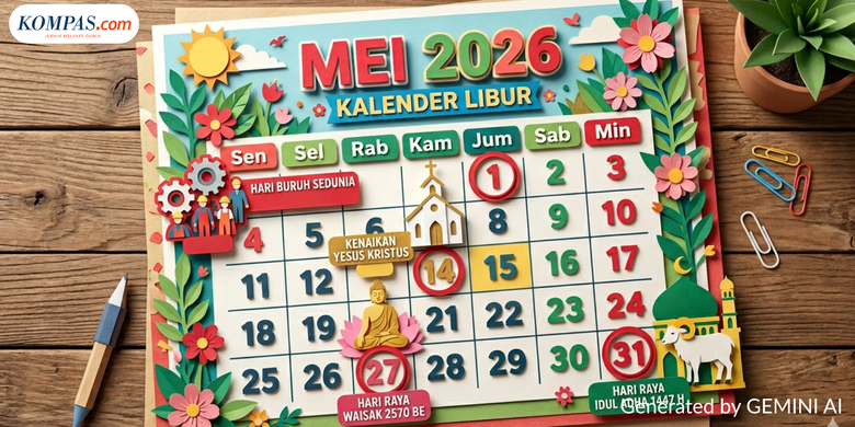 Kalender Mei 2026 Lengkap: Masih Ada 2 Long Weekend Lagi, Cek Tanggalnya!