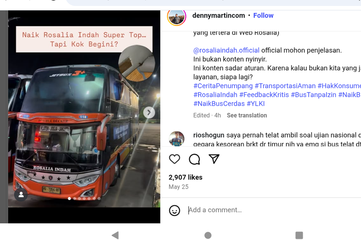 kecoa hidup, bus Rosalia Indah, kompensasi, bus rosalia indah, pengalaman penumpang, Pengalaman Buruk Penumpang Bus AKAP: Kecoa di Dalam Kabin