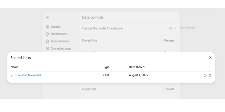 ChatGPT, Google Search, chatGPT, Curhatanmu dengan ChatGPT Bisa Muncul di Google Search, Begini Cara Hapusnya, Diduga dari fitur "Make this chat discoverable", OpenAI langsung hapus fitur Dicoverable, Google tak "ikut campur", Cara memastikan apakah chat terndeks Google atau tidak, Cara agar percakapan tidak muncul di ChatGPT, Hapus indeks