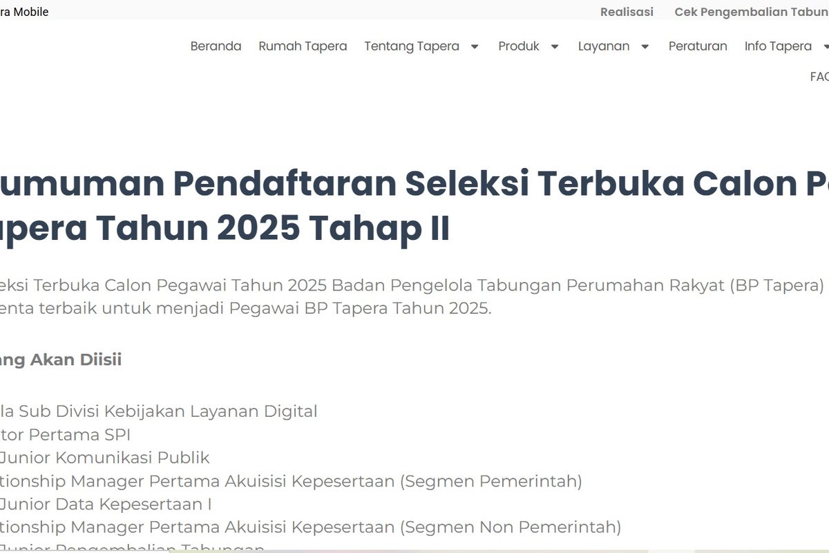 lowongan kerja bp tapera 2025, rekrutmen BP Tapera terbaru, syarat daftar BP Tapera, formasi BP Tapera 2025, cara daftar BP Tapera online, jadwal seleksi BP Tapera, loker BUMN September 2025, pengumuman resmi BP Tapera, Lowongan Kerja BP Tapera 2025 Dibuka, Ada 19 Formasi Strategis! Cek Syarat dan Cara Daftar di Sini, Formasi lowongan kerja BP Tapera 2025, Syarat umum pendaftaran BP Tapera, Cara daftar rekrutmen BP Tapera 2025, Tahapan seleksi BP Tapera, Catatan penting