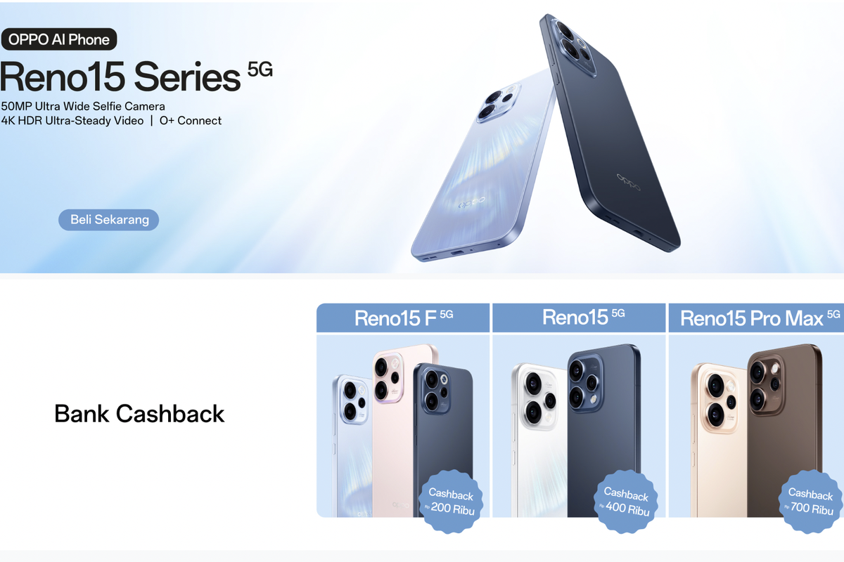 harga HP OPPO terbaru, Harga HP OPPO Terbaru 19 Februari 2026, Ada Cashback Tiap Pembelian Seri Reno 15