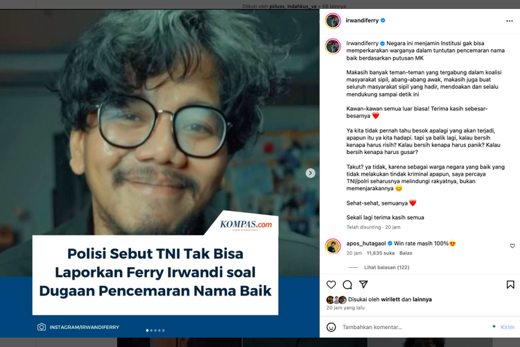 ferry irwandi, Ferry Irwandi vs TNI, TNI gugat Ferry Irwandi, putusan mk pencemaran nama baik, kasus Ferry Irwandi terbaru, pernyataan Ferry Irwandi, TNI dan UU ITE 2025, polemik TNI dengan aktivis, cek putusan MK 105 2024, TNI Bersikeras Gugat Ferry Irwandi Meski Ada Putusan MK, Sang Aktivis: Saya Tidak Lari