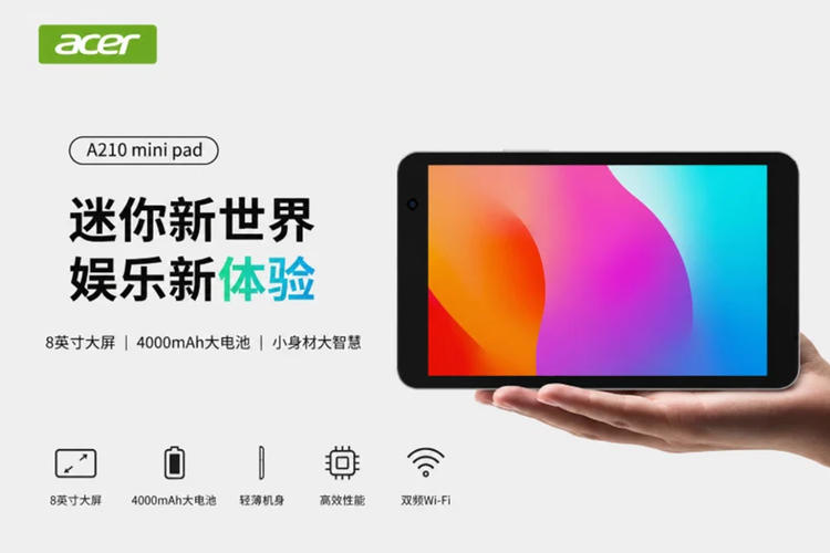 Acer, Android 14, tablet murah, Acer A210 Mini Pad, Acer A210 Mini Pad Resmi, Tablet Murah untuk Belajar dan Streaming