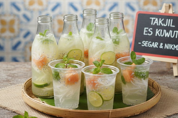 minuman, 10 Ide Jualan Es Segar Takjil yang Laris Saat Bulan Ramadan, 1. Es susu kurma, 2. Es cendol, 3. Es lumut, 4. Es buah atau es campur, 5. Es pisang hijau, 6. Es blewah, 7. Es kopyor, 8. Es kuwut, 9. Es teler, 10. Es kelapa muda jeruk