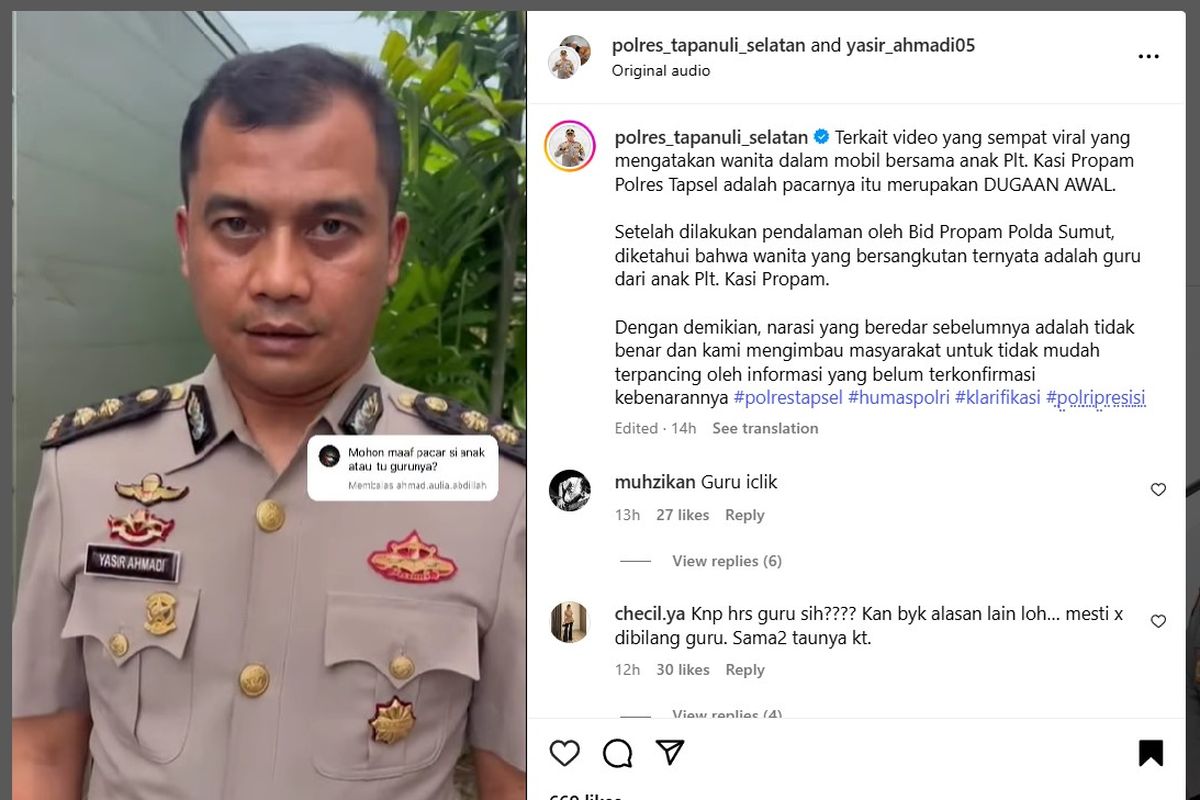 Kapolres Tapanuli Selatan, AKBP Yasir Ahmadi, Polda Sumut, tabrak lari anak kasi propam polres tapsel, kapolres tapanuli selatan, akbp yasir ahmadi, Eks Kapolres Tapsel Klarifikasi dan Ralat Ucapan soal Pacar di Mobil Tabrak Lari Anak Kasi Propam