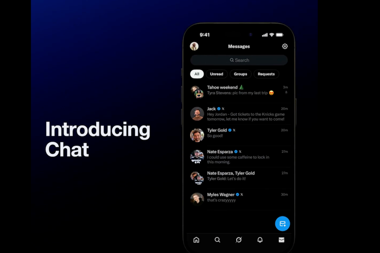 fitur Chat di X, enkripsi Chat, fitur baru, enkripsi chat, Chat Resmi Hadir di X/Twitter Gantikan DM, Pakai Enkripsi dan Bisa Video Call