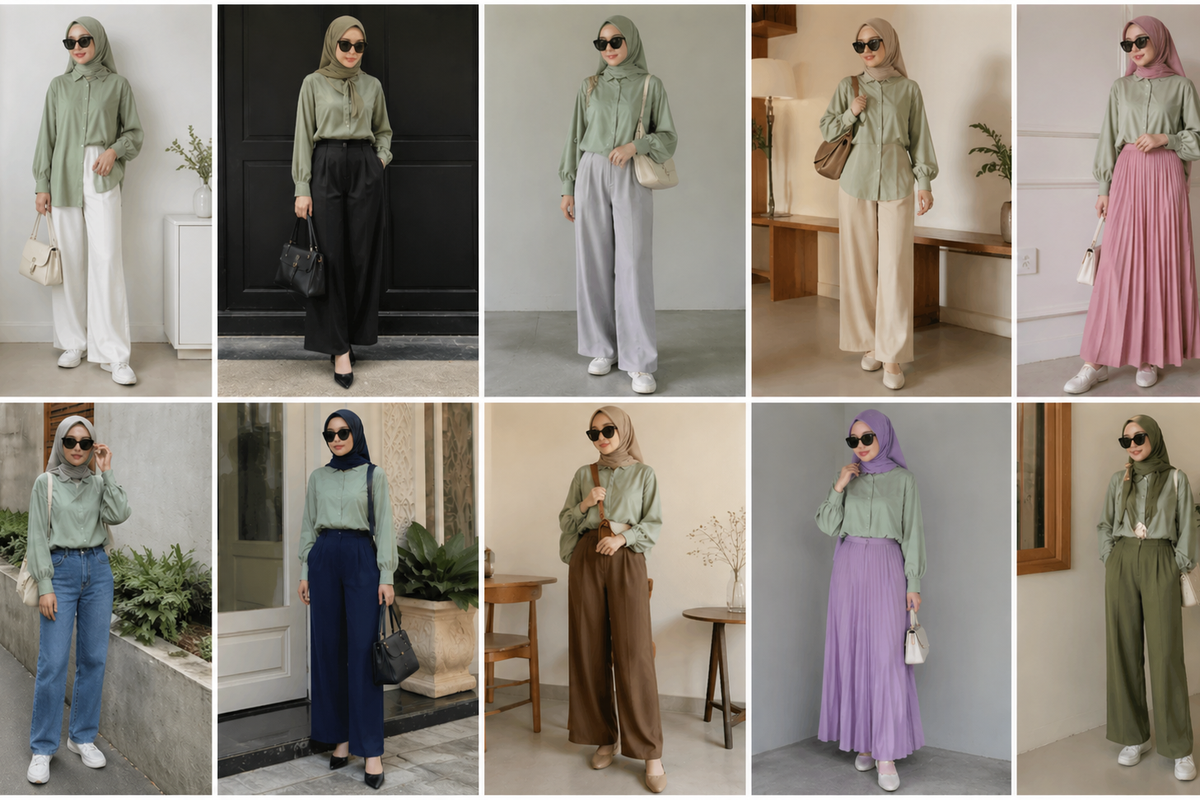 warna sage, mix and match, kombinasi warna, Warna Sage Cocok dengan Warna Apa? Ini 10 Kombinasinya, Apa Itu Warna Sage dan Kenapa Banyak Digemari?, Warna Sage Cocok dengan Warna Apa?, Inspirasi Outfit dengan Warna Sage, Tips Mix and Match Warna Sage agar Tidak Norak, Warna Jilbab yang Cocok dengan Baju Sage, Jilbab warna nude dan cream, FAQ Seputar Warna Sage, Kesimpulan