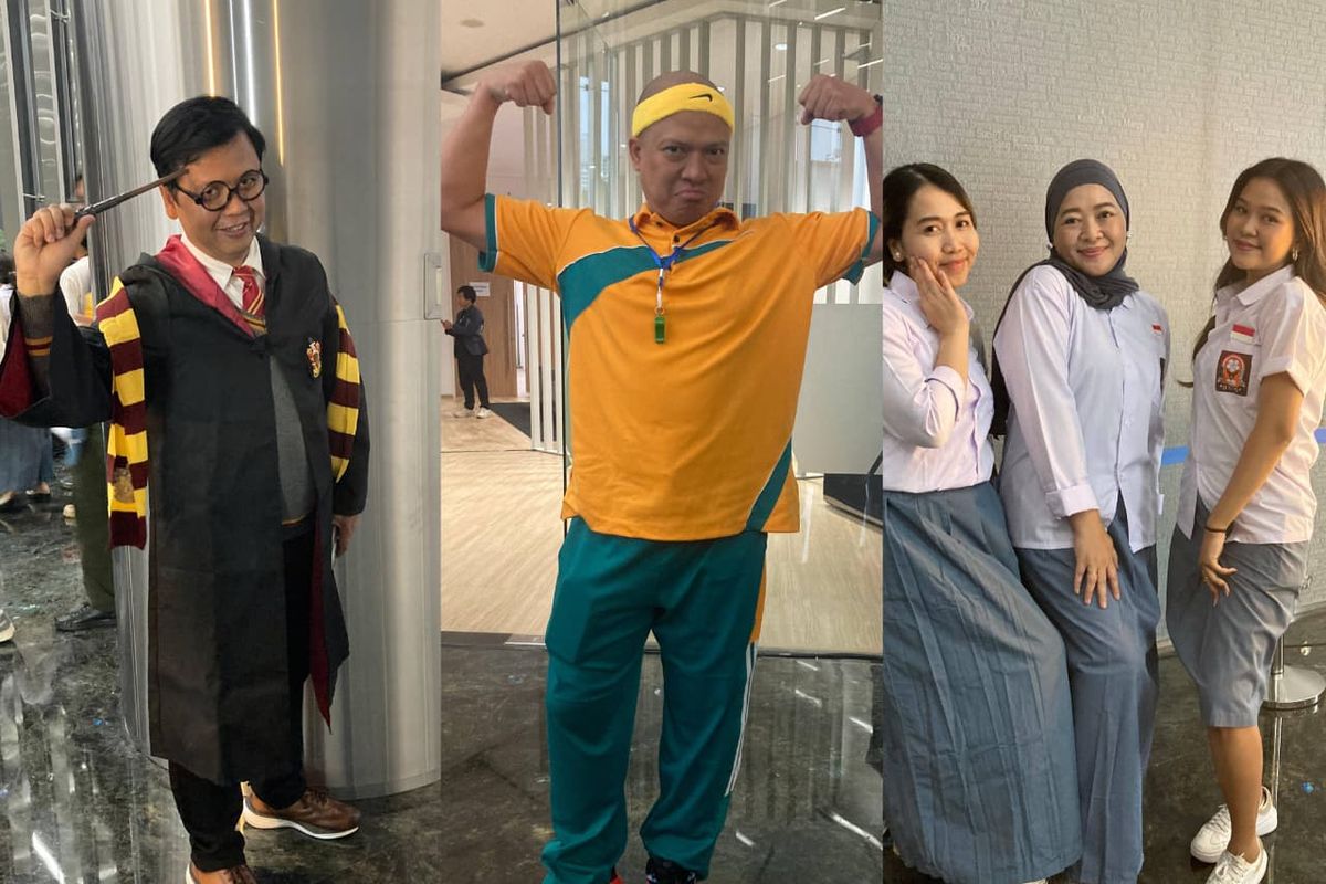 seragam sekolah, Hogwarts, kostum unik, ulang tahun kompas, ulang tahun kompas com, hut kompas com, 9 Outfit Unik Karyawan Kompas.com di HUT Ke-30, Seragam SD hingga Hogwarts