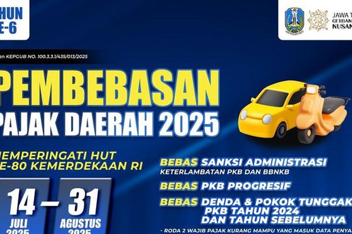 Pajak Kendaraan Bermotor, pemutihan pajak kendaraan 2025, pemutihan pajak 2025, pemutihan pajak kendaraan jawa timur, Pemutihan Pajak Kendaraan di Jawa Timur Hanya sampai 31 Agustus 2025