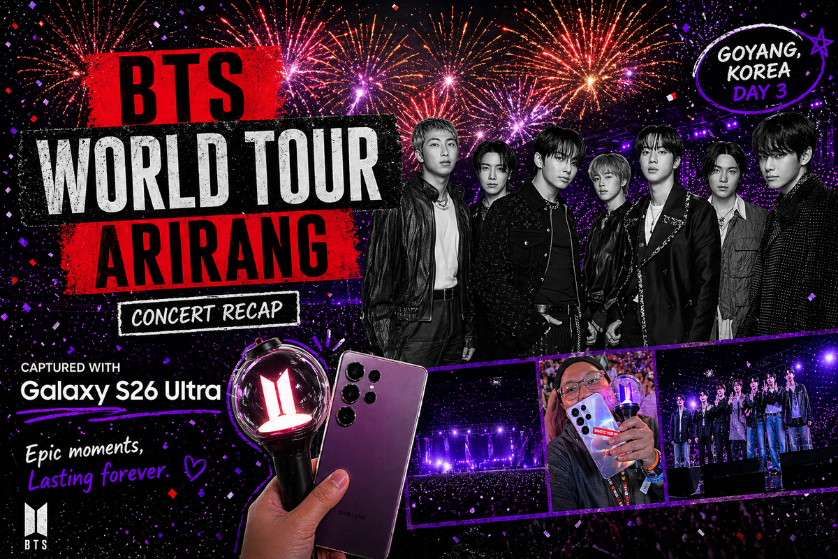 Samsung, fancam, Pro Video, Galaxy S26 Ultra, setting Pro Video, Samsung S26 Ultra, Samsung Galaxy S26 Ultra, fancam konser, Saya Rekam Konser BTS di Korea Pakai Galaxy S26 Ultra, Ini Setting agar Fancam Tetap Tajam, Rasio &amp; resolusi, Pilih mode lensa sesuai kebutuhan, Kunci fokus dan pilih zoom, Atur Shutter Speed dan ISO, Setting Rear Mic 