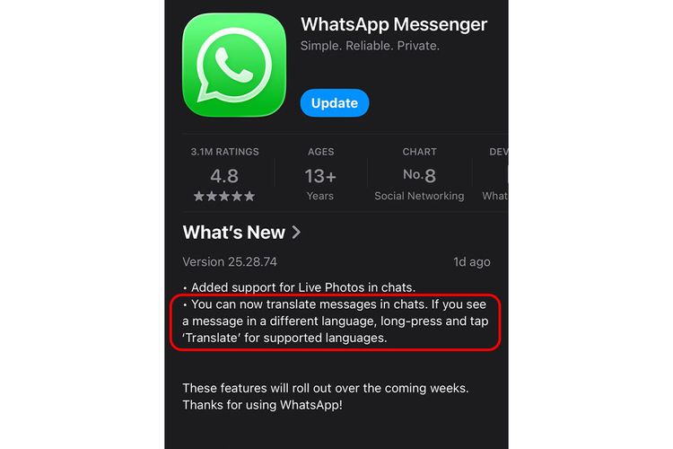 WhatsApp, fitur whatsapp, fitur wa, chatting wa, terjemah pesan wa, Fitur Translate Chat WhatsApp di iPhone Sudah Tersedia, Dukung 21 Bahasa