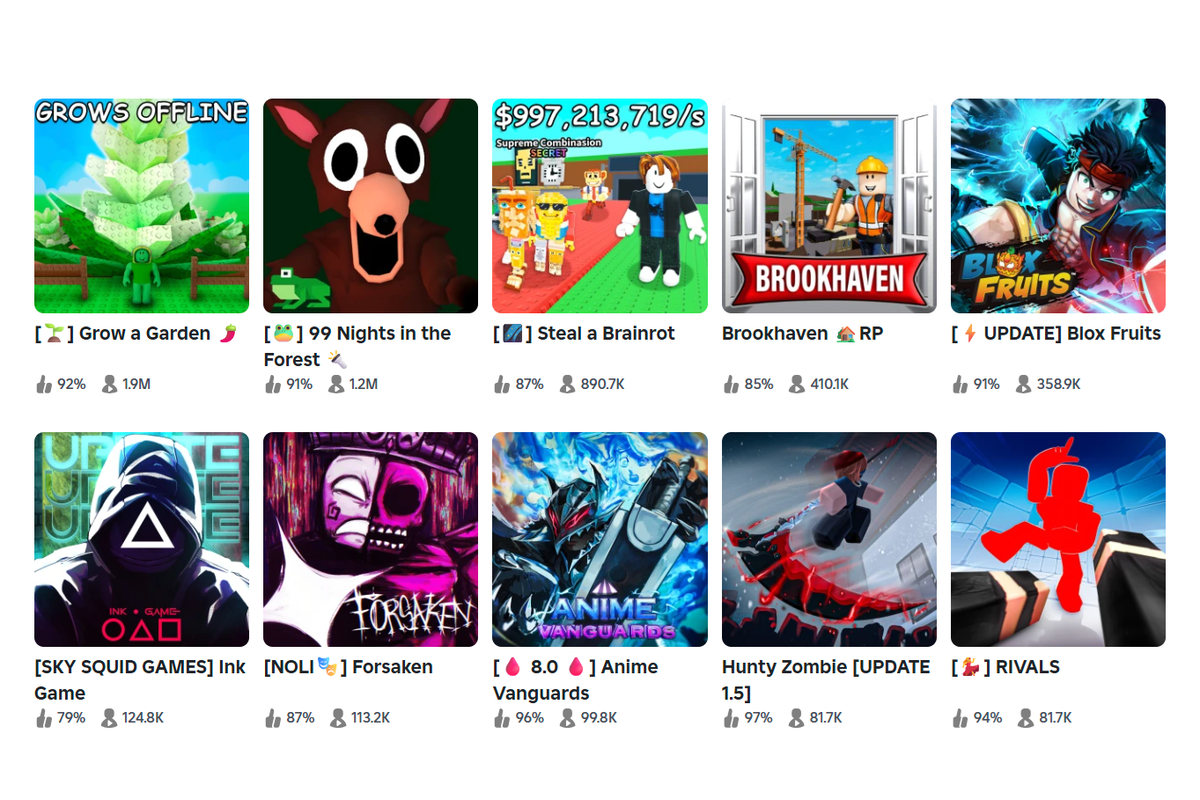 Game, Roblox, grow a garden, map roblox, 99 nights in the forest, steal a brainrot, brookhaven rp, blox fruits, ink game, forsaken, anime vanguards, Rivals, Hunty Zombie, 10 Map Roblox Terpopuler 2025, Nomor 1 Dimainkan 2 Juta Orang Bersamaan