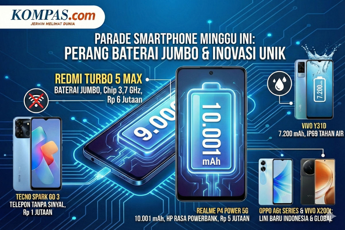 Redmi Turbo 5 Max, Realme P4 Power 5G, Parade HP Baru Pekan Ini: Baterai 10.001 mAh hingga Fitur Telepon Tanpa Sinyal
