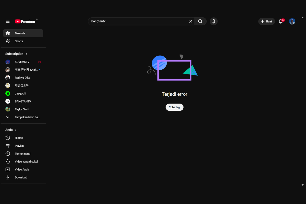 Home, Shorts, pengguna YouTube, YouTube error, YouTube down, YouTube Error Global, Netizen Ramai Protes di Media Sosial